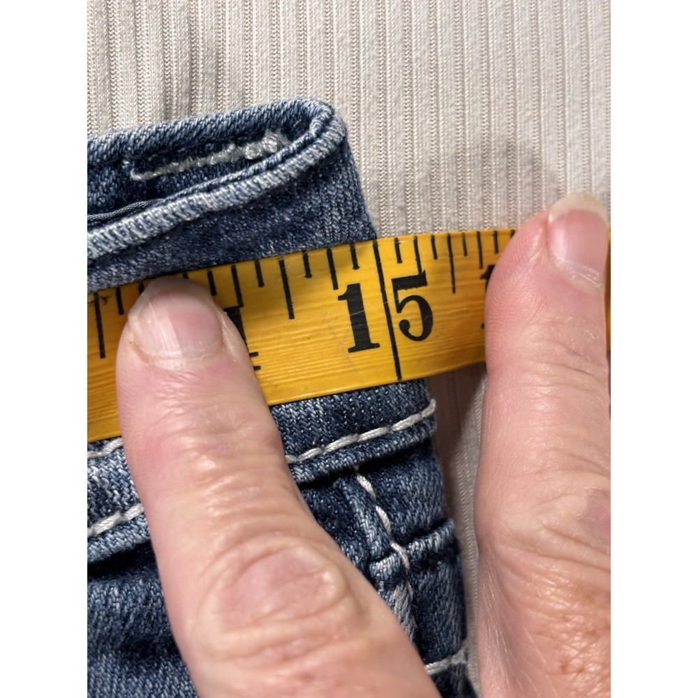Women's Miss Me Bootcut Jeans Size 28 Dark Blue Distressed 33 Inseam Cowgirl - Picture 7 of 12